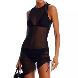 Aqua Swim Mesh Drawstring Mini Dress Swim Cover-up - Exclusive